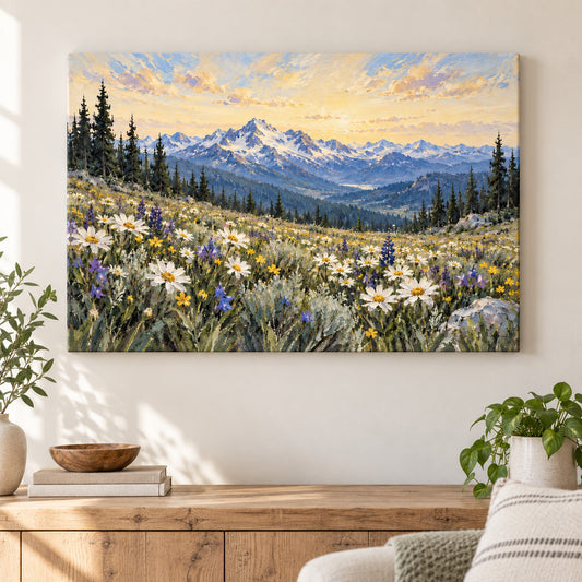 Alpine White Wildflower Meadow — Black Frame wall scene | AUSJOJO