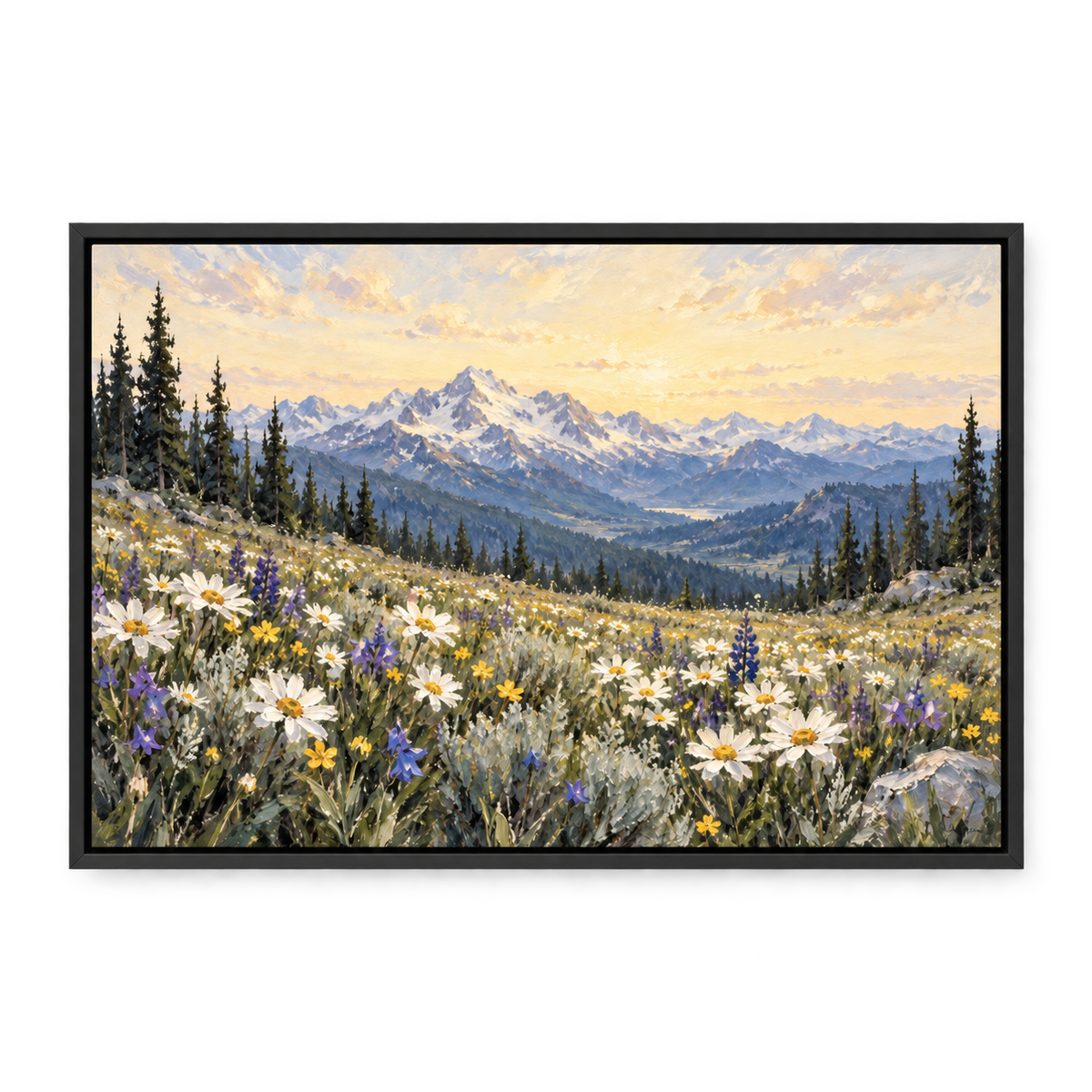 Alpine White Wildflower Meadow — Black Frame finish product view | AUSJOJO