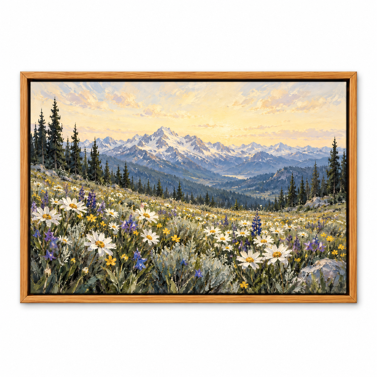 Alpine White Wildflower Meadow — Brown Frame finish product view | AUSJOJO