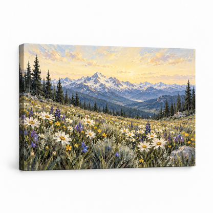 Alpine White Wildflower Meadow — Stretched Canvas product view | AUSJOJO