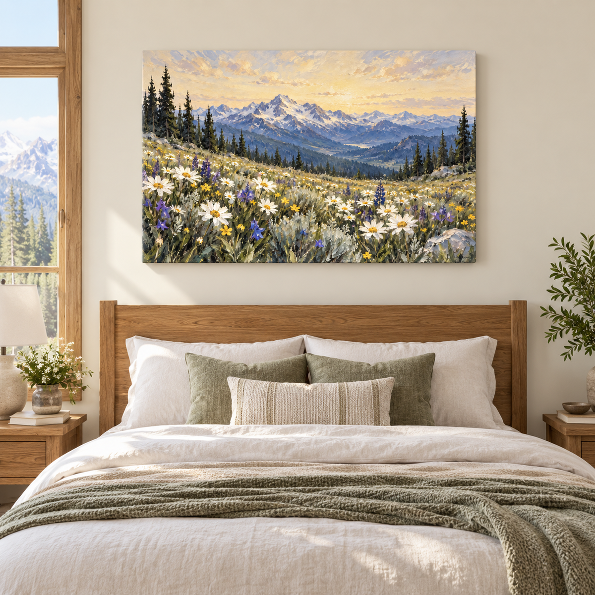 Alpine White Wildflower Meadow — Black Frame room scene | AUSJOJO