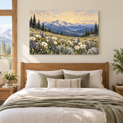 Alpine White Wildflower Meadow — Black Frame room scene | AUSJOJO