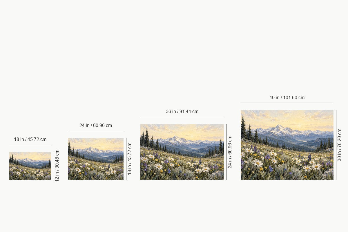 Alpine White Wildflower Meadow — size comparison guide | AUSJOJO