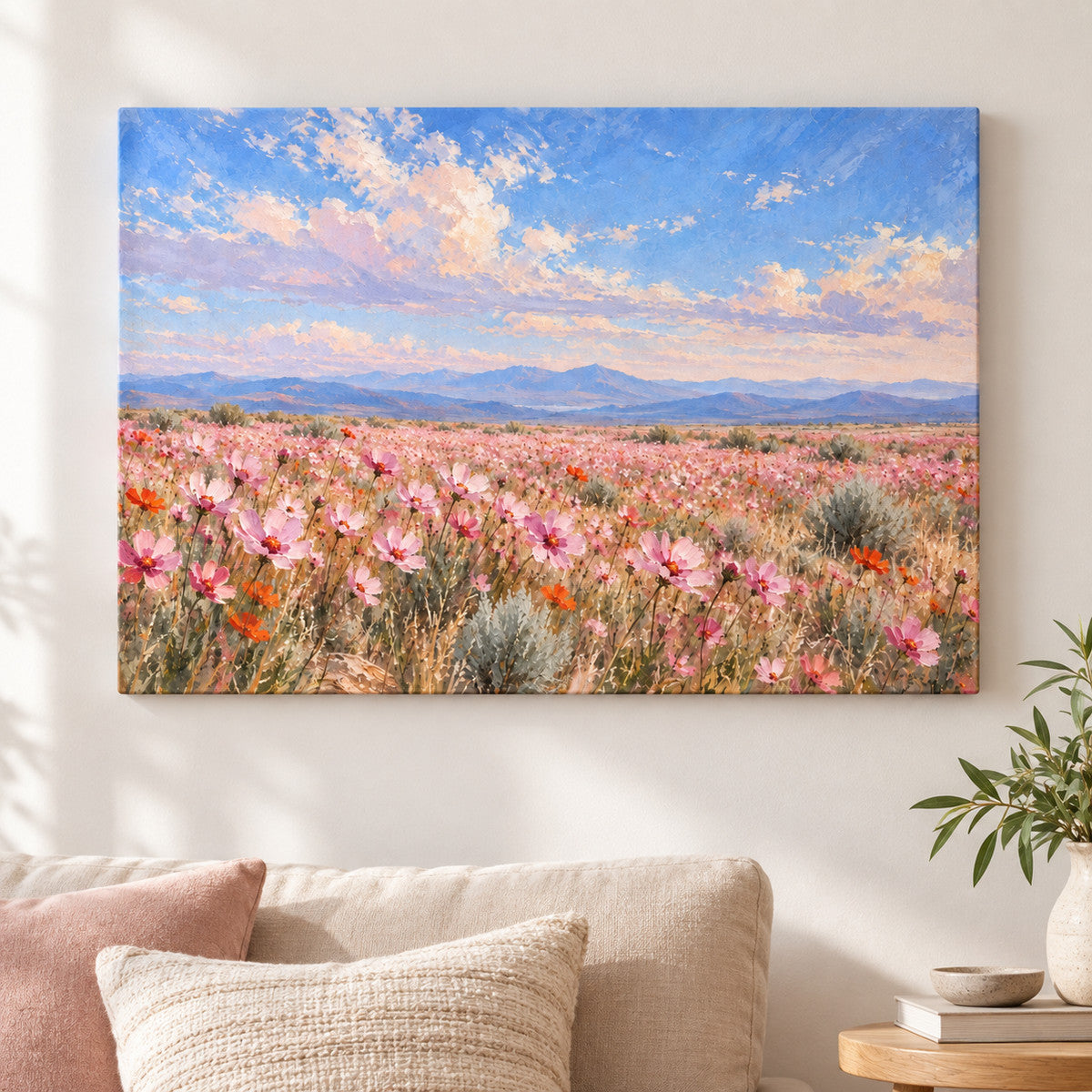 Pink Wildflower Meadow — Black Frame wall scene | AUSJOJO