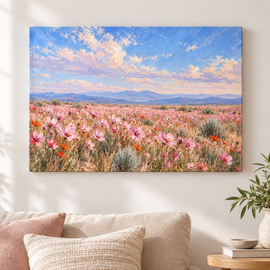Pink Wildflower Meadow — Black Frame wall scene | AUSJOJO