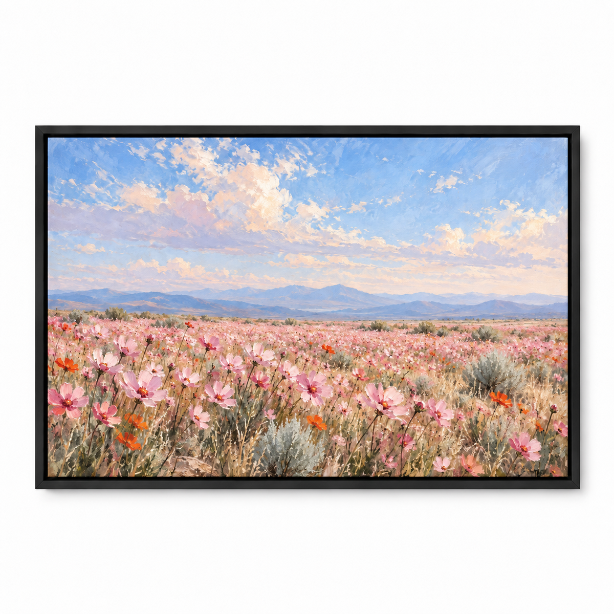 Pink Wildflower Meadow — Black Frame finish product view | AUSJOJO