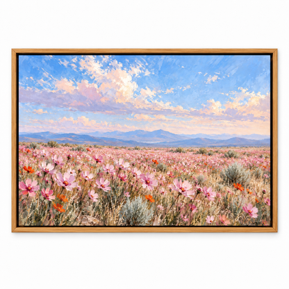 Pink Wildflower Meadow — Brown Frame finish product view | AUSJOJO