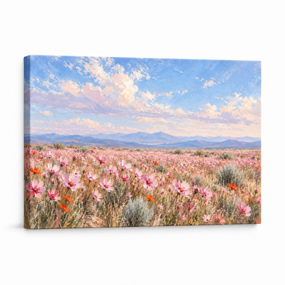 Pink Wildflower Meadow — Stretched Canvas product view | AUSJOJO