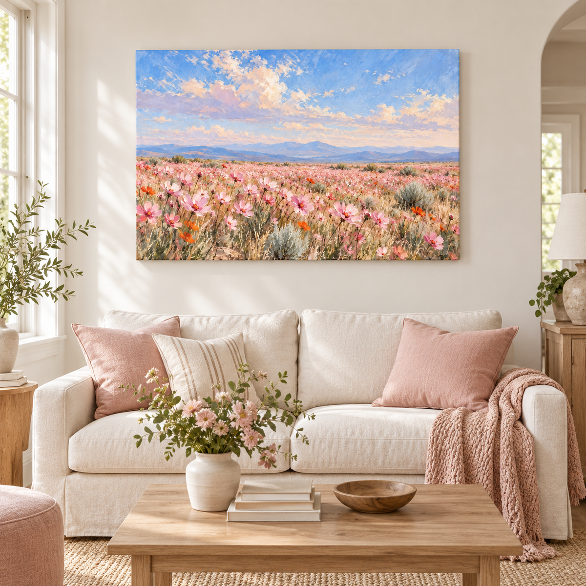 Pink Wildflower Meadow — Black Frame room scene | AUSJOJO