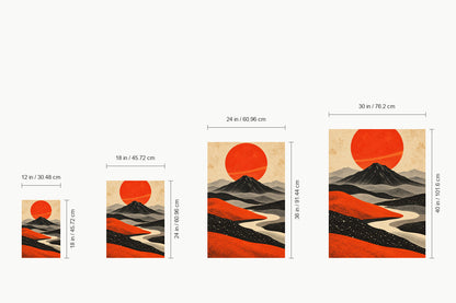 Retro Volcano and Orange Sun — size comparison guide | AUSJOJO