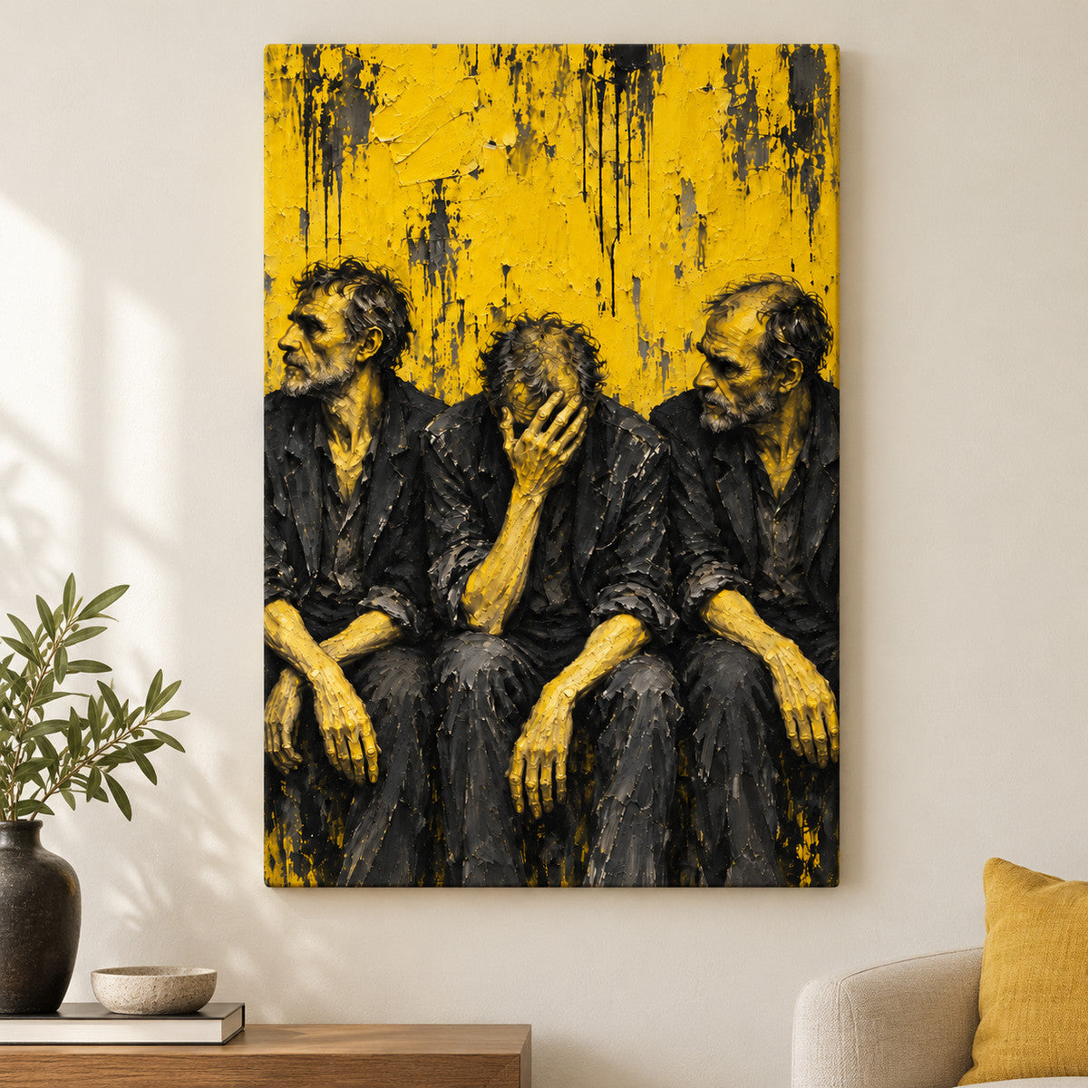 Three Men in Yellow Expressionist — Black Frame wall scene | AUSJOJO
