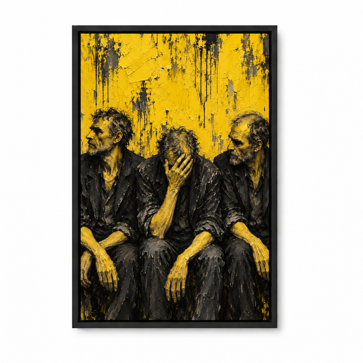Three Men in Yellow Expressionist — Black Frame finish product view | AUSJOJO