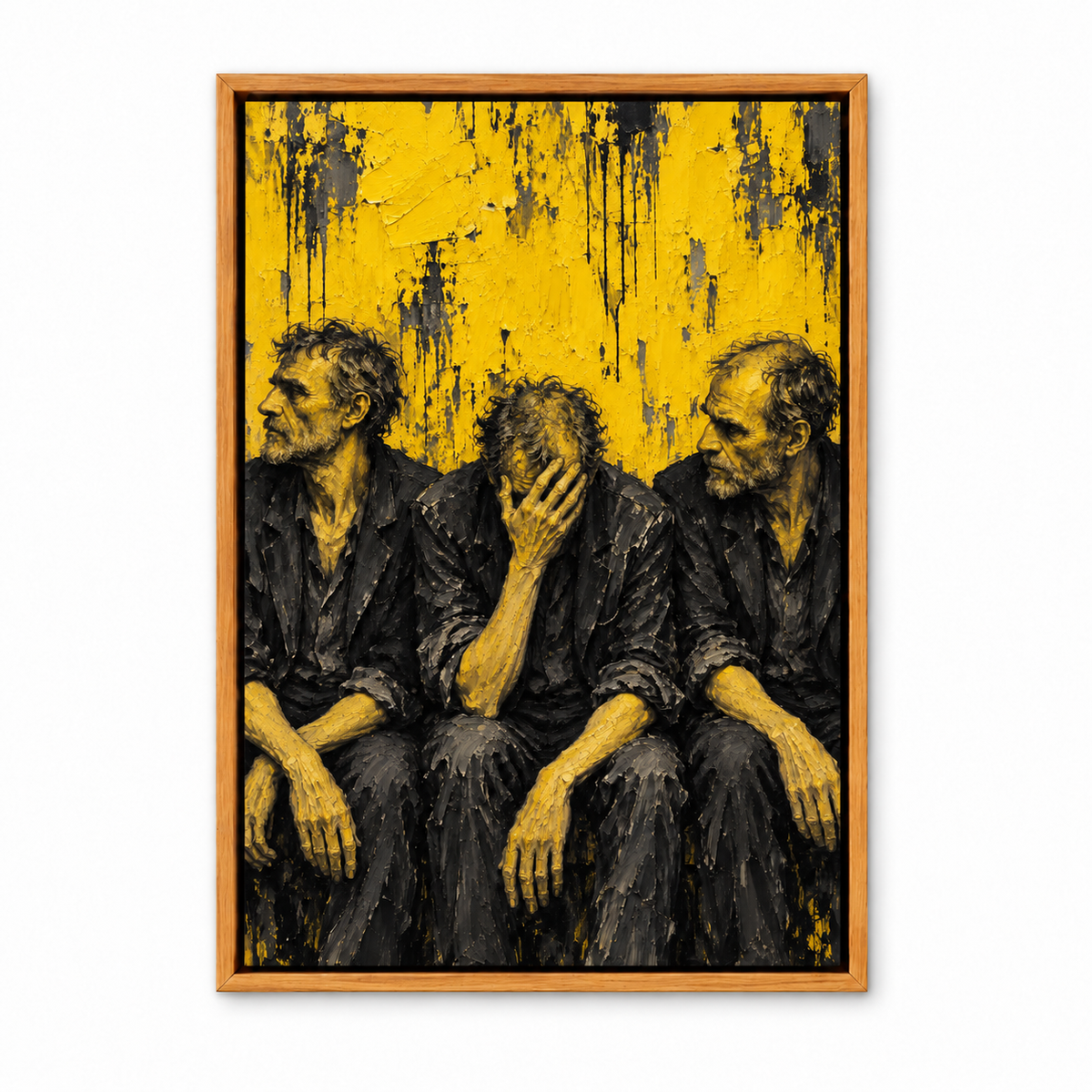 Three Men in Yellow Expressionist — Brown Frame finish product view | AUSJOJO