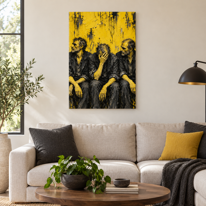 Three Men in Yellow Expressionist — Black Frame room scene | AUSJOJO