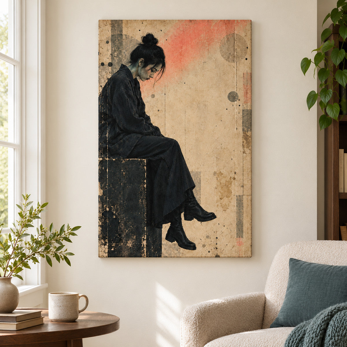 Seated Woman Vintage Collage — Black Frame wall scene | AUSJOJO