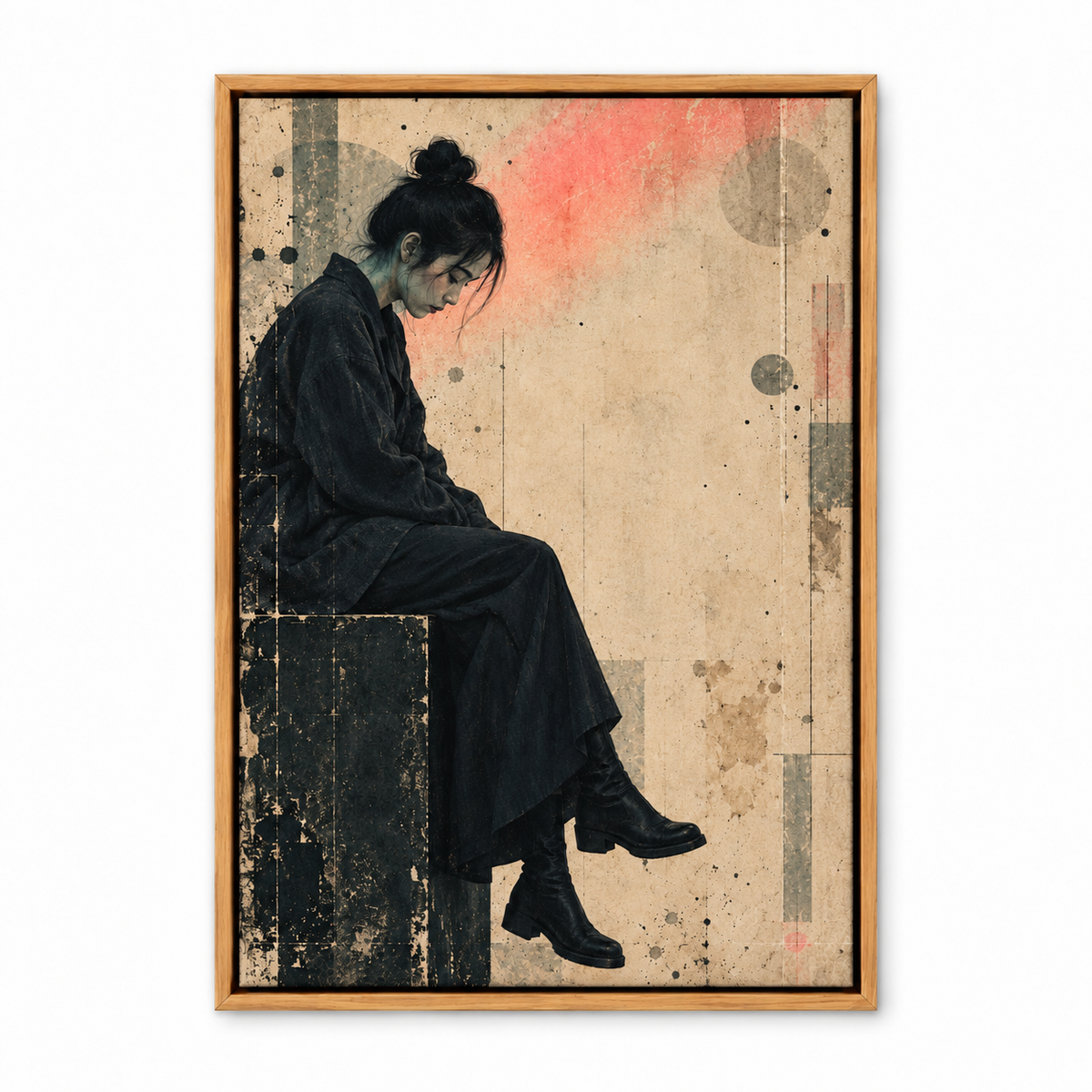 Seated Woman Vintage Collage — Brown Frame finish product view | AUSJOJO