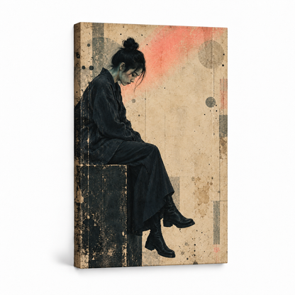 Seated Woman Vintage Collage — Stretched Canvas product view | AUSJOJO