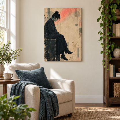 Seated Woman Vintage Collage — Brown Frame room scene | AUSJOJO