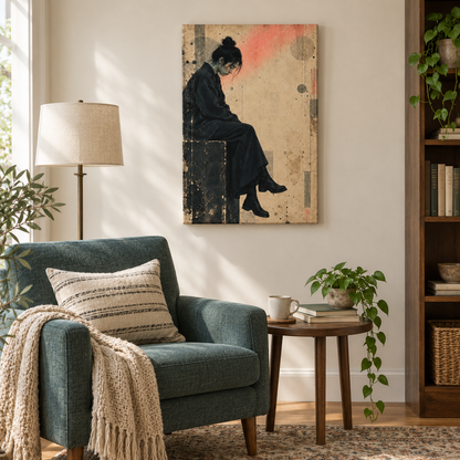 Seated Woman Vintage Collage — Stretched Canvas room scene | AUSJOJO