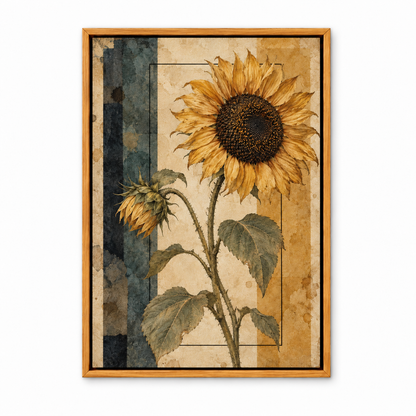 Vintage Sunflower Geometric Collage — Brown Frame finish product view | AUSJOJO