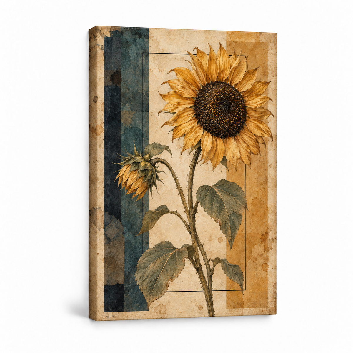 Vintage Sunflower Geometric Collage — Stretched Canvas product view | AUSJOJO