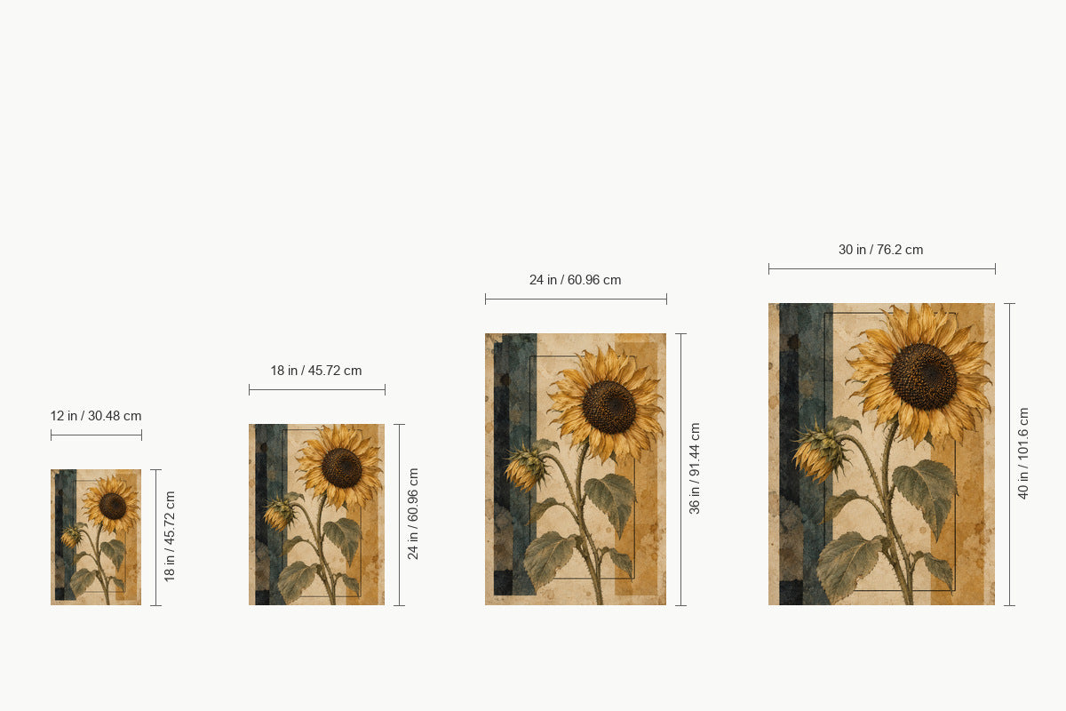 Vintage Sunflower Geometric Collage — size comparison guide | AUSJOJO