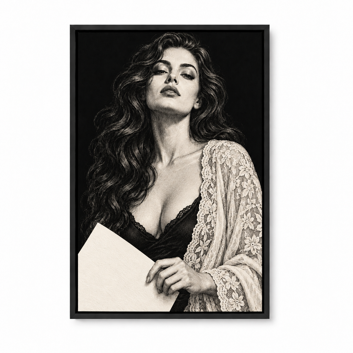Noir Woman Holding Paper — Black Frame finish product view | AUSJOJO
