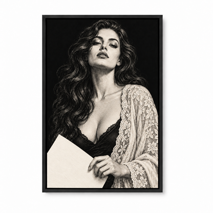 Noir Woman Holding Paper — Black Frame finish product view | AUSJOJO