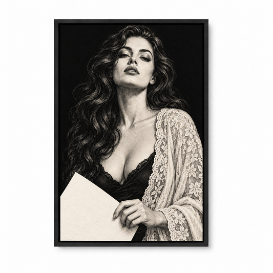 Noir Woman Holding Paper — Black Frame finish product view | AUSJOJO