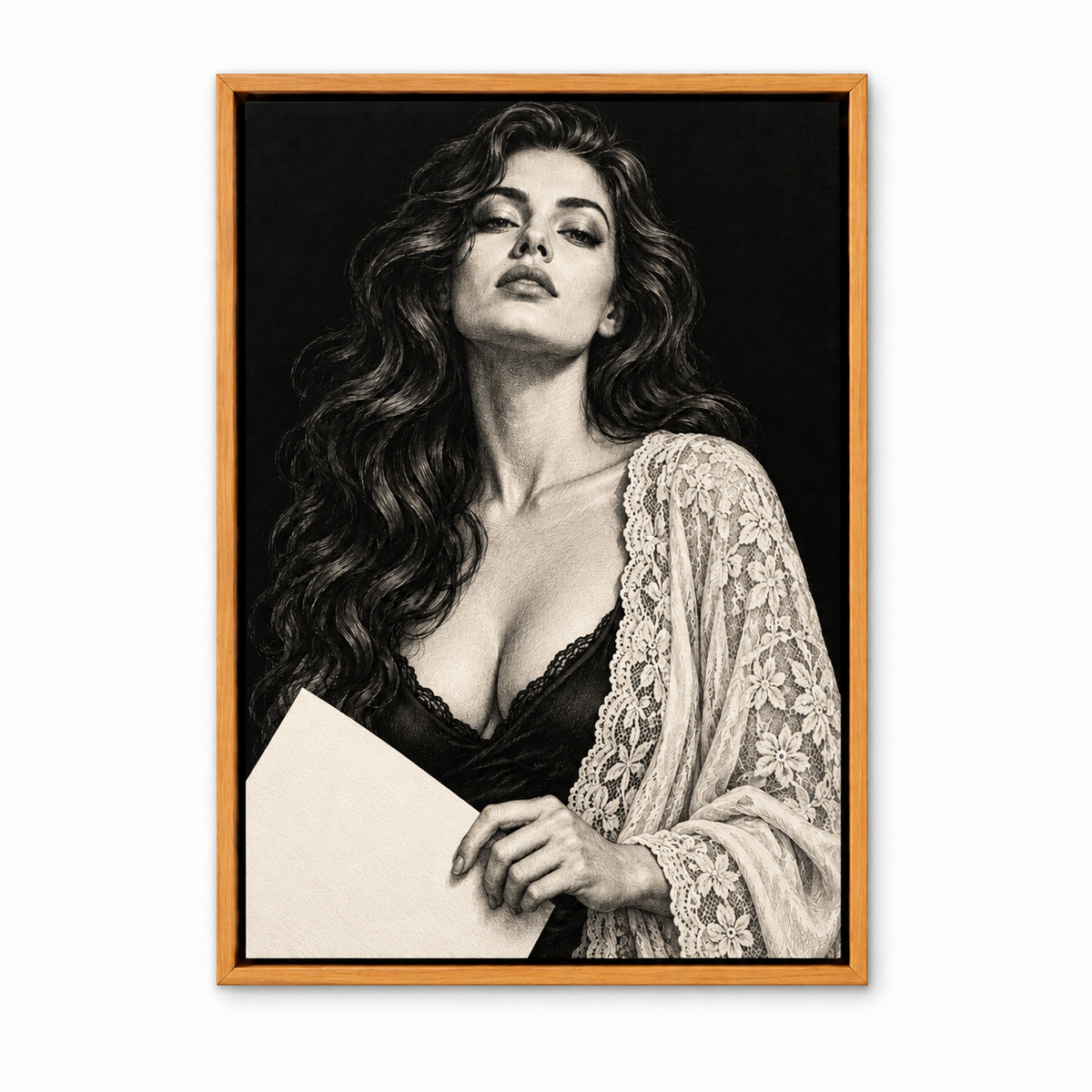 Noir Woman Holding Paper — Brown Frame finish product view | AUSJOJO