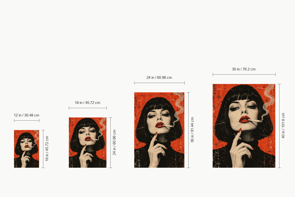 Red Noir Woman with Smoke — size comparison guide | AUSJOJO