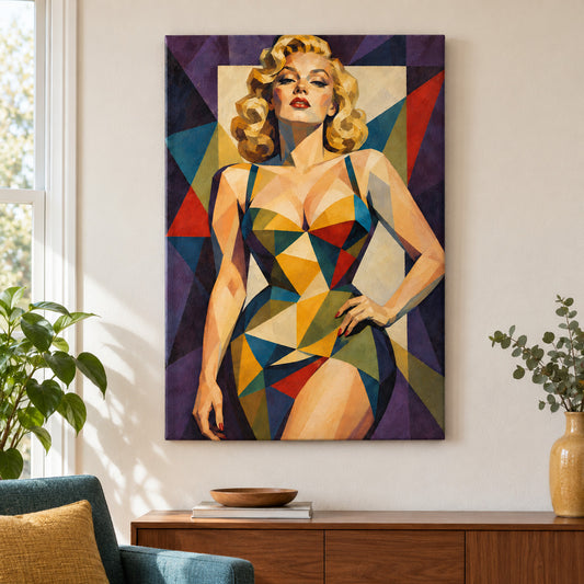 Cubist Blonde Geometric Portrait — Black Frame wall scene | AUSJOJO