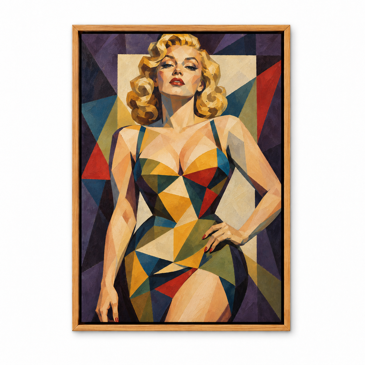 Cubist Blonde Geometric Portrait — Brown Frame finish product view | AUSJOJO