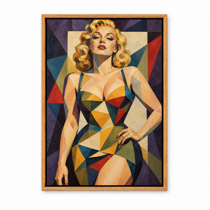 Cubist Blonde Geometric Portrait — Brown Frame finish product view | AUSJOJO