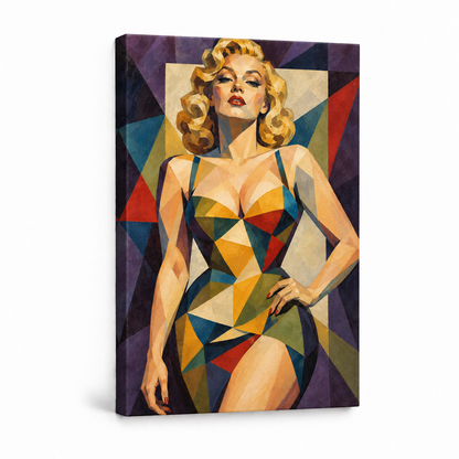 Cubist Blonde Geometric Portrait — Stretched Canvas product view | AUSJOJO