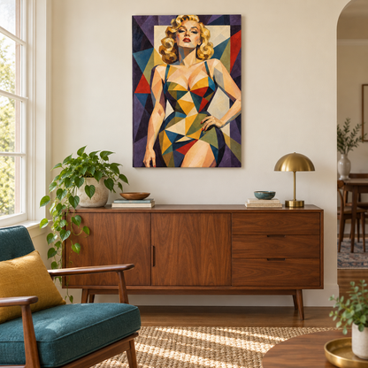 Cubist Blonde Geometric Portrait — Black Frame room scene | AUSJOJO
