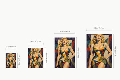 Cubist Blonde Geometric Portrait — size comparison guide | AUSJOJO