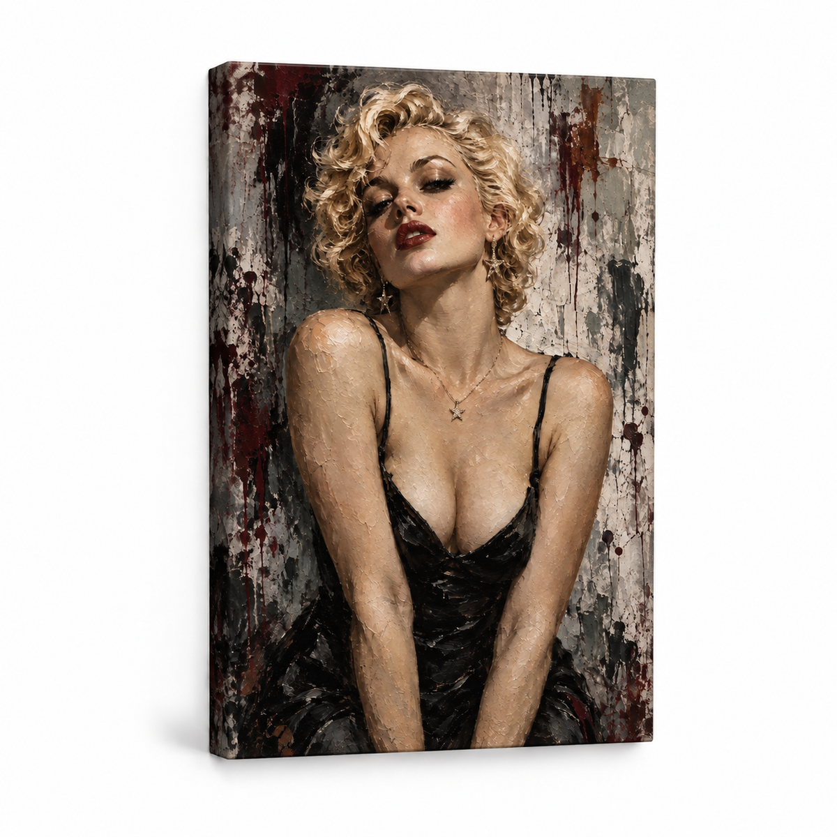 Distressed Blonde Glamour Portrait — Stretched Canvas product view | AUSJOJO