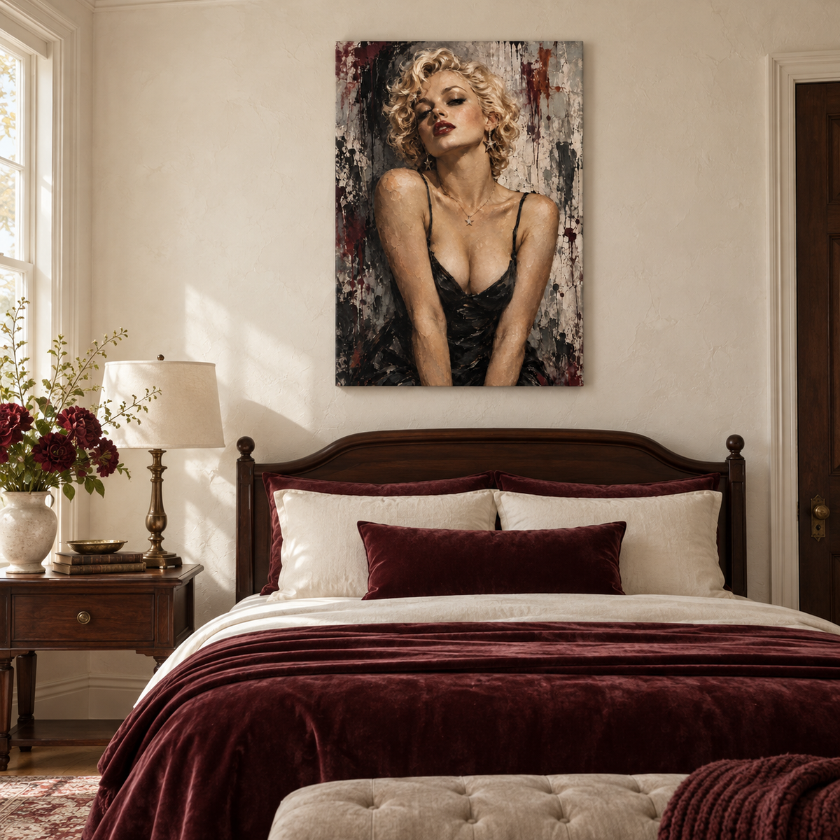 Distressed Blonde Glamour Portrait — Brown Frame room scene | AUSJOJO
