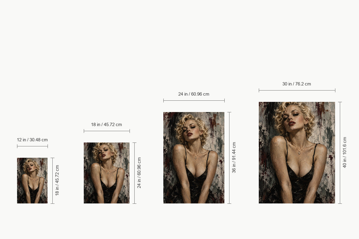 Distressed Blonde Glamour Portrait — size comparison guide | AUSJOJO