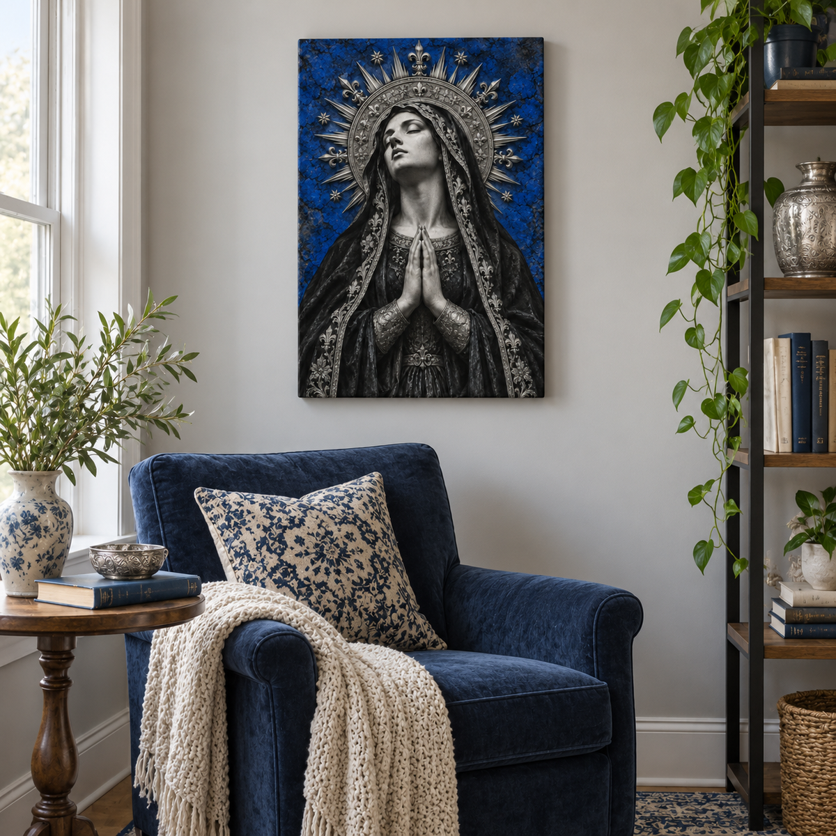 Blue Gothic Madonna — Stretched Canvas room scene | AUSJOJO