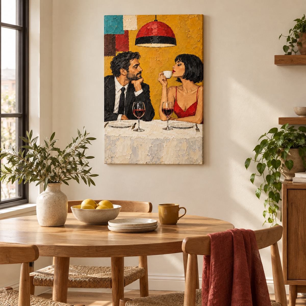 Romantic Restaurant Date — Stretched Canvas room scene | AUSJOJO