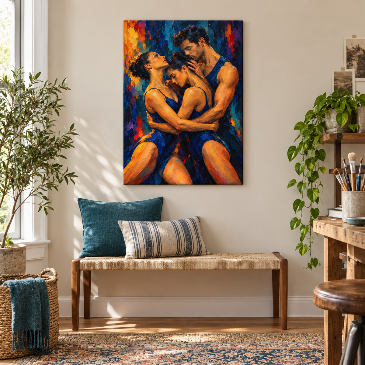 Three Dancers in Blue — Brown Frame room scene | AUSJOJO