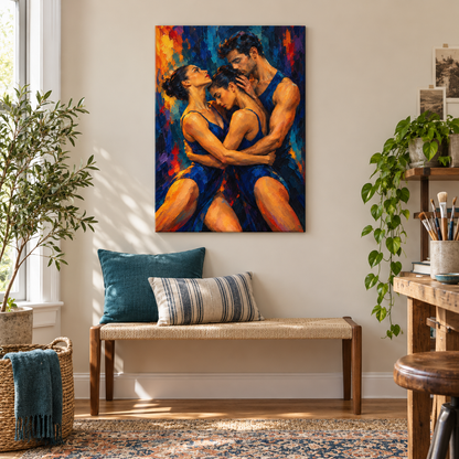 Three Dancers in Blue — Brown Frame room scene | AUSJOJO
