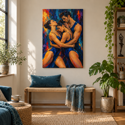 Three Dancers in Blue — Stretched Canvas room scene | AUSJOJO