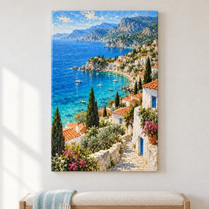 Mediterranean Coastal Village — framed artwork main view | AUSJOJO