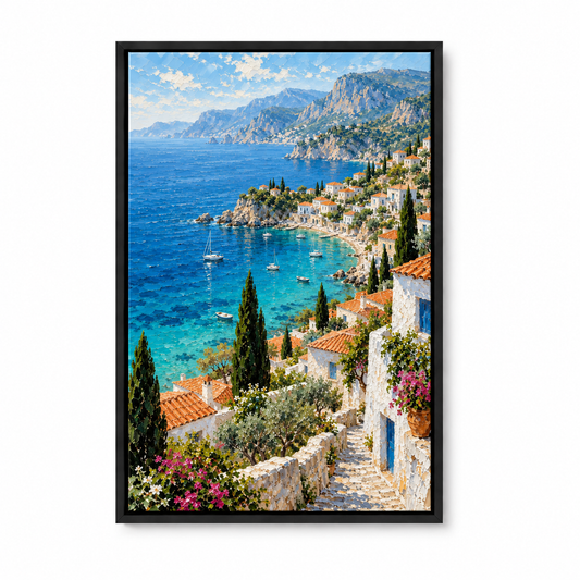 Mediterranean Coastal Village — Black Frame finish product view | AUSJOJO