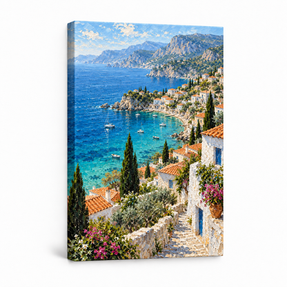 Mediterranean Coastal Village — Stretched Canvas product view | AUSJOJO