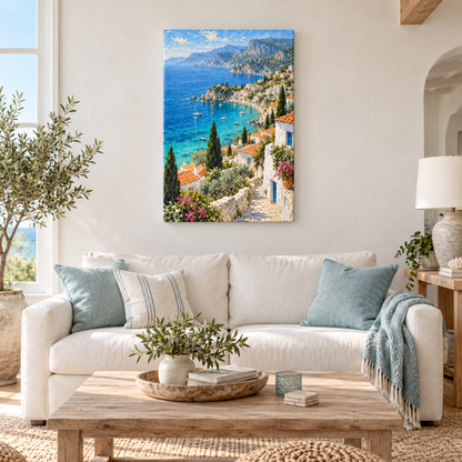 Mediterranean Coastal Village — Stretched Canvas room scene | AUSJOJO