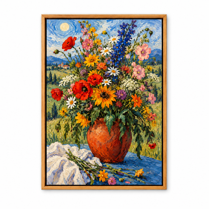 Wildflowers in Terracotta Pot — Brown Frame finish product view | AUSJOJO